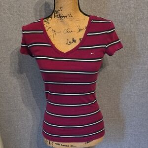 Tommy Hilfiger Women's Short Sleeve Striped Tee - Purple